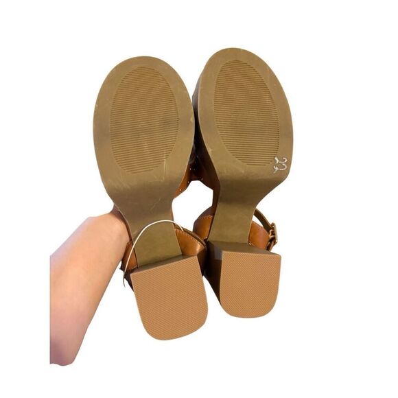 Brand New Report Haiti Platform Open Toe Brown Studded Ankle Strap Sandals 10 - Picture 7 of 13